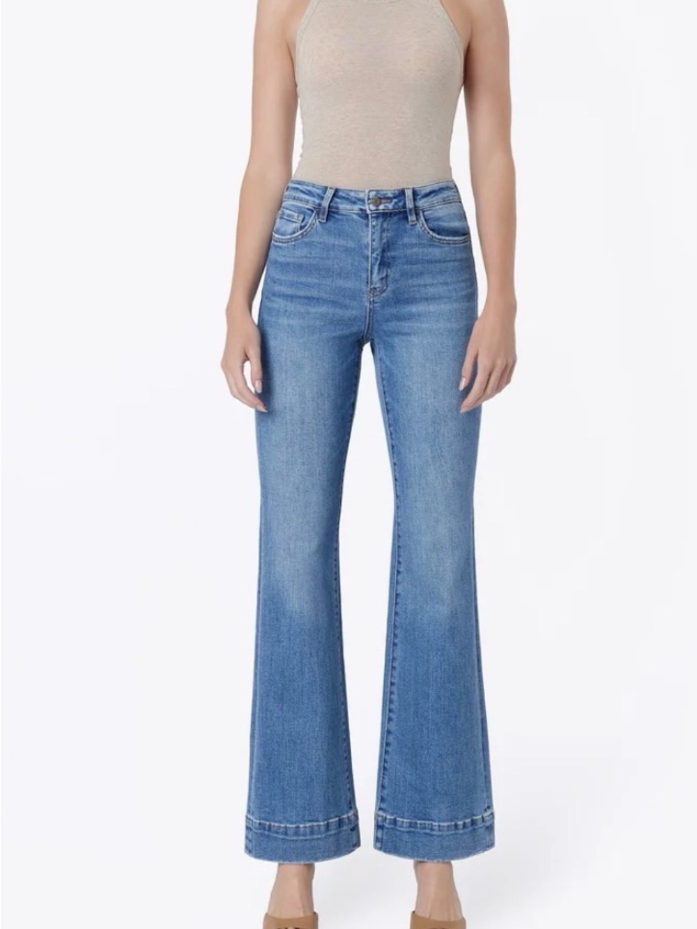 Vervet blue lotus high rise trouser hem relaxed flare jeans 31